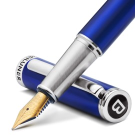 BEILUNER Luxury Fountain Pen Set,Solid 24K Gilded Medium Nib, Modern Classic Limited Edition -Includes 6 Ink Cartridges&Ink Refill Converter with Gift Case-Perfect for Men and Women（Charming blue）