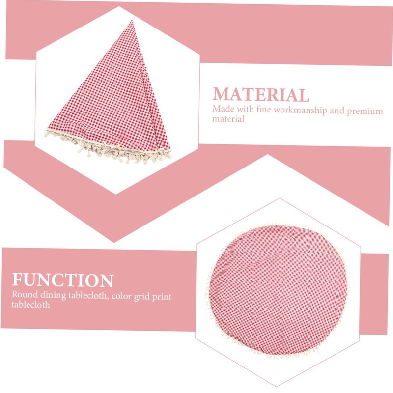 GRIRIW Decorative Checkered Round Tablecloth with Tassel Blend for Dining