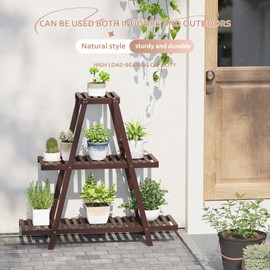 Plant Stand For Indoor Outdoor Tiered Plant Shelf 3 Tier 8 Potted Bamboo Flower Holder Ladder Rack For Multiple Triangle Table Plant Pot Stand (Brown)