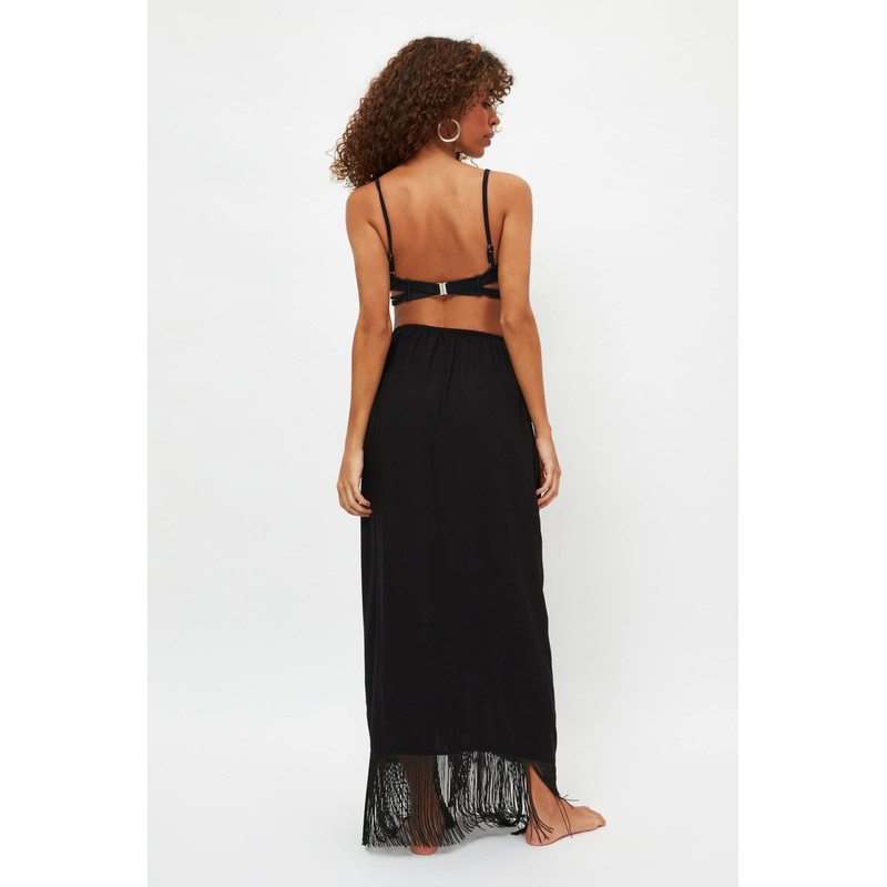 TRENDYOL Damen Quaste Viscose Sarong Rock Skirt, Schwarz, 42 EU