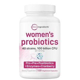Micro Ingredients Probiotics for Women 100 Billion CFU with Prebiotics, 120 Veggie Capsules | pH Balance, Urinary Tract, Vaginal & Gut Health Support*