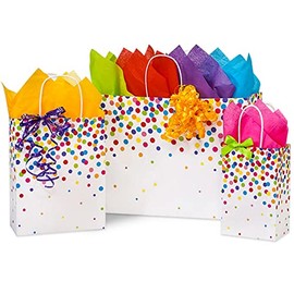 NW Rainbow Confetti Paper Shopping Bags - Assortment of 3 size - 125 Pack