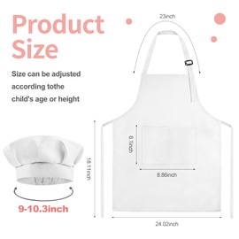 Morcheiong Kids Chef Hat and Apron Set, Adjustable White Children's Painting Apron and Chef Hat with 2 Large Pocket for Kids Cooking Painting Baking Activity