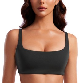 CRZ YOGA Butterluxe Spaghetti Strap Sports Bras for Women - Square Neck Yoga Wireless Bra Padded Cami Crop Top Black X-Large