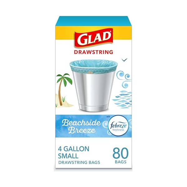 Glad Glad Odorshield Small Drawstring Trash Bags, 4 Gal, Febreze