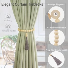 HIASTRA Magnetic Tassel Curtain Tiebacks - Elegant Decorative Window Holdbacks Tie Backs with Strong Magnets for Drapes, Curtains, Sheers - Set of 2, Grey