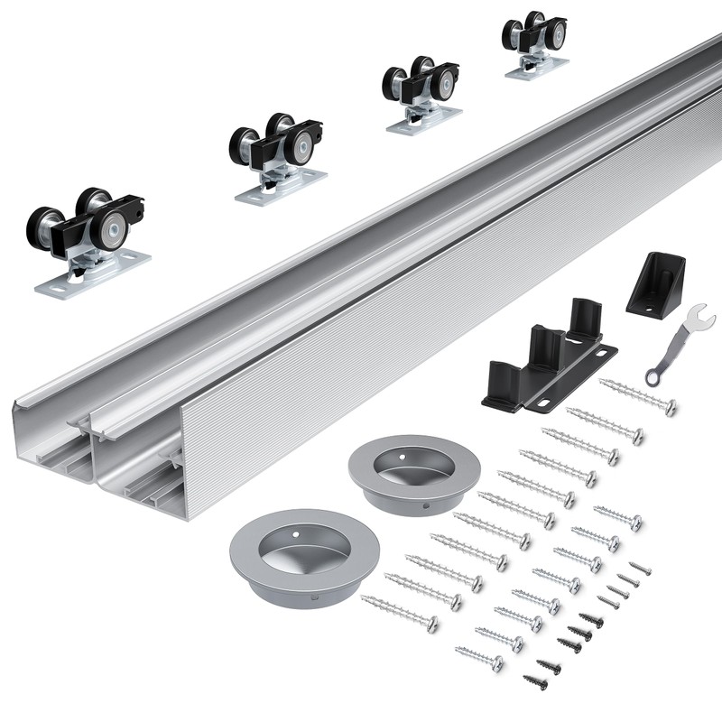 COSHOMER 6FT Bypass Door Hardware, Closet Door Track Kit, Silver