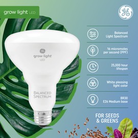 GE Grow Lights for Indoor Plants, BR30 Indoor Floodlight, LED Light Bulbs for Seeds and Greens, Balanced Light Spectrum, 25,000 Hours Lifespan, 16 PPF, 4 Pack (Packaging May Vary)