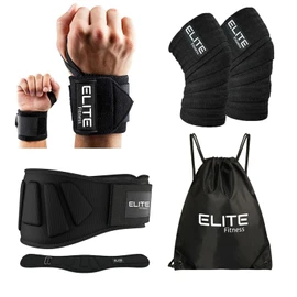 Paquete con muñequeras, vendas para rodilla, y faja de soporte, Kit para levantamiento de pesas, cinturon para gimnasio (Faja mediana)