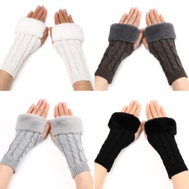 TAGVO 4 Pairs of Women's Fingerless Gloves, Warm Half Fingerless Knitted Gloves for Everyday Wear, Winter Arm Warmers Gloves, Fingerless, Warm Plush Knitted Short Mittens for Women Girls,