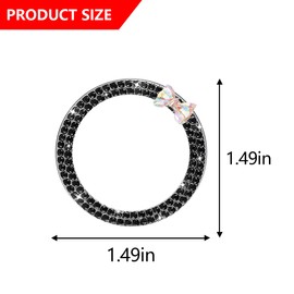 Mandark 2PCS Bling Car Engine Start Button Cover Stickers, Sparkling Rhinstones Ring Emblem, Diamond Shiny Key Ignition Knob Decal, Cute Auto Interior Decoration for Women Girls（Black）