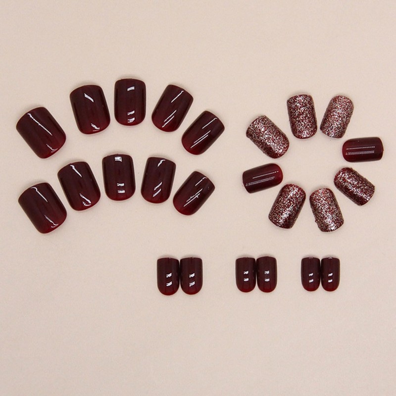 Square Press on Nails Short Fake Nails Burgundy Acrylic Nails