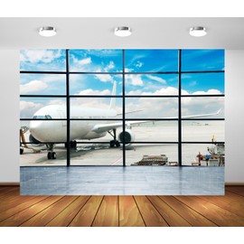 Loccor 5x3ft Fabric Airport Backdrop Airport Lounge Airport Terminal Window Backdrop Airplane Background Pilot Birthday Party Decorations Photo Shoot Props