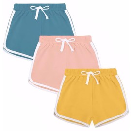 Fhowoh Girls' Athletic Shorts 3 Pack Active Running Dance Yoga Dolphin Shorts (Green/Pink/Yellow, 8-10y)