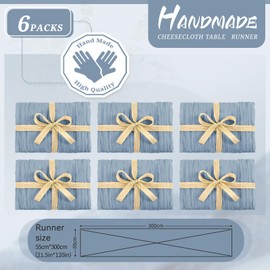 YMHPRIDE 6 Packs Cheesecloth Table Runner Dusty Blue, 55x300cm Rustic Gauze Fabric Boho Table Runner, Cheesecloth Wedding Table Decor for Wedding Party Bridal Shower Table Decorations