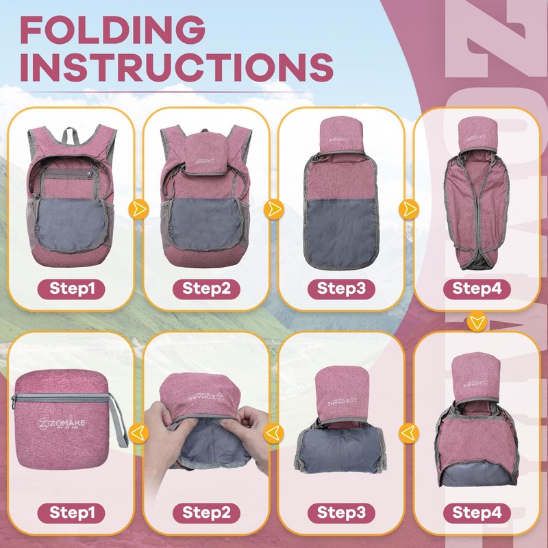 ZOMAKE Lightweight Packable Backpack 10L - Foldable Backpack Leger Sac