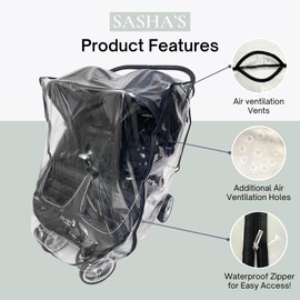 SASHA'S Rain and Wind Cover for Baby Jogger Mini GT2 All-Terrain Double Stroller,Zipper Access, Maximum Coverage, Weather Shield (Jogger not Included)
