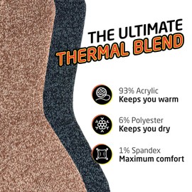 HOT FEET Thermal Socks for Men, Extreme Cold Weather, 2/4 Pack Thick Warm Socks for Men, Winter Insulated Socks, Size 6-12.5, 2 Pack, Oatmeal/Denim Heather
