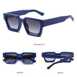 WDZAYXC Vintage Rectangular Sunglasses for Women Men Chunky Rectangle Sunglasses Retro Glasses UV400 Protection, blue/grey