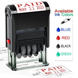 Toplusesse Self-Inking Date Stamp with Paid Office Rubber Paid Phrase & Date Stamp for Business 12-Year Band Red Ink