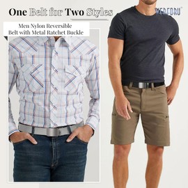 WERFORU Men Ratchet Belts Nylon Belts for Men Reversible Buckle Belt 2-in-1 Belt Casual Belt for Gift- (Grey/Black,43":Fit Waist Size 32"-36")