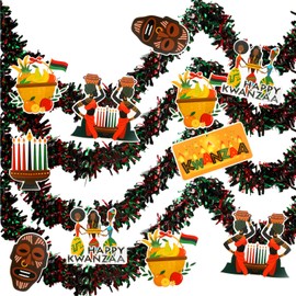 Riceshoot 4 Pcs Kwanzaa Decorations Happy Kwanzaa Garland Wanzaa Party Banners African Holiday Party Decorations Metallic Tinsel Twist Garland for Home Kwanzaa Party