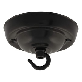 ElekTek 108mm Diameter Ceiling Rose with Hook Metallic Finishes Powder Coated Colours for Pendant Light Fittings and Chandeliers Jet Black