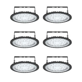 papsbox 6 Pack 100W UFO high Bay Lights,10000LM 6500K Super Bright Daylight White highbay led Light Fixture,110V Area lamp IP65 for Shop Garage Warehouse Workshop Gym Factory Commercial Lighting
