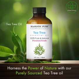 MAJESTIC PURE Tea Tree Essential Oil with Glass Dropper | 100% Pure and Natural Tea Tree Oil | Premium Grade Essential Oils for Diffusers, Skin, Aromatherapy, Massage | 4 Fl Oz