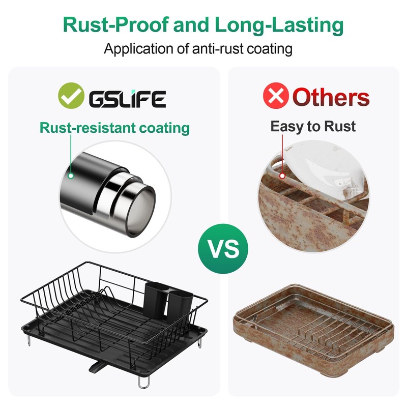 GSlife Dish Drying Rack with Drainboard - Rust-Resistant Dish Racks