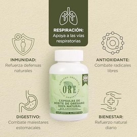 ORE Cápsulas de Orégano Silvestre 300 piezas 80% Carvacrol | Producto Mexicano | Sin Gluten, Vegano FBA
