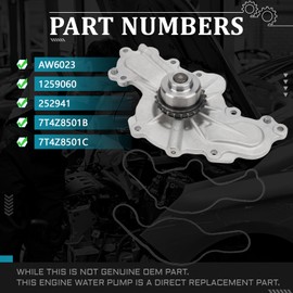 IRONTEK AW6023 - Bomba de agua para motor Ford (2007-2010 Edge/ 2009-2010 Flex/ 2010-2012 Fusion), para Lincoln 2009-2010 MKS #1259060