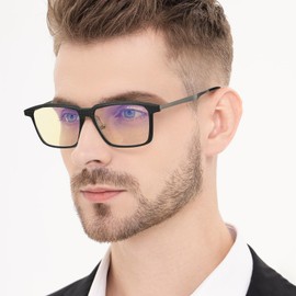 ANYLUV Blue Light Glasses Men, Stylish Square Carbon Fiber Eyewear, Anti Eyestrain, Lightweight Mens Computer Gaming Glasses