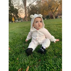 Newborn Infant Baby Girl Knitted Hooded Sweater Romper Long Sleeve Bodysuit Jumpsuit Warm Winter Snowsuit Clothes White 12-18 Months