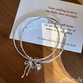 2PCS sil/ver Bracelet for Women,Bracelet sil/ver Chain,Womens sil/ver Bra/celet,925 Sterling sil/ver Link,Sweet Double Layer Bow Bell Brace/lets,Double Layer Design Friendship,Trendy Jewellery