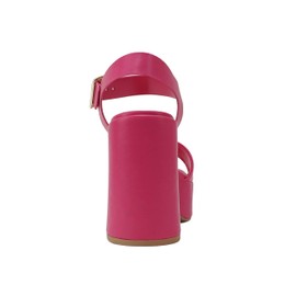 Soda Launch ~ Women Open Toe Ankle Strap Platform Chunky Block High Heeled Sandal (Fuchsia Pu, us_footwear_size_system, adult, women, numeric, medium, numeric_9)