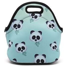Insulated Neoprene Lunch Bag Removable Shoulder Strap Reusable Thermal Thick Lunch Tote Bags For Women,Teens,Girls,Kids,Baby,Adults-Lunch Boxes For Outdoors,Work,Office,School (Cute Pandas)