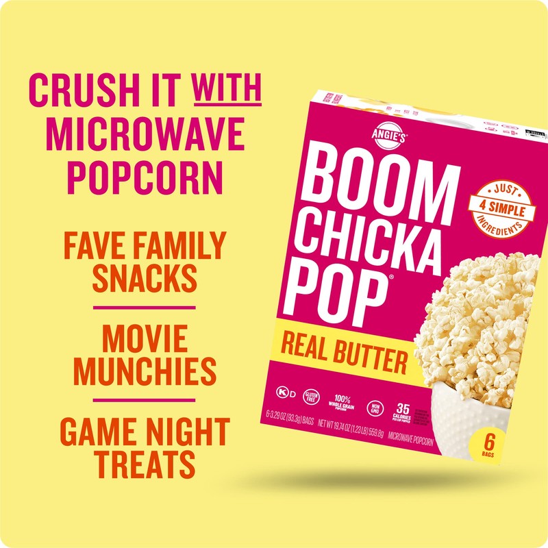 Angie's BOOMCHICKAPOP Real Butter Microwave Popcorn, 3.29 oz., 6-Count Bags