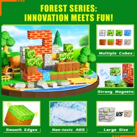 Magnetic Blocks - 48Pcs Build Mine Magnet World Edition, Magnetic Blocks for Kids Ages 3+, Magnetic Toys for Boys & Girls, STEM Montessori Sensory Toys Gifts for 3+ Years Old