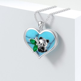PYTALI Women's Necklace Heart Turquoise Panda Pendant Necklace Cute Panda Ladies Lobster Clasp Extension Chain Christmas Birthday Valentine's Day Gift