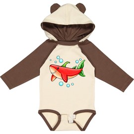inktastic Red Pepper Shark Long Sleeve Creeper 6 Months Natural & Brown W Ears 45665