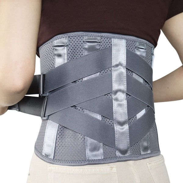 HONGJING Faja lumbar para aliviar el dolor de espalda baja con 7 soportes, cinturón de soporte lumbar con malla transpirable para levantamiento de pesas y alivio del dolor de ciática (M)