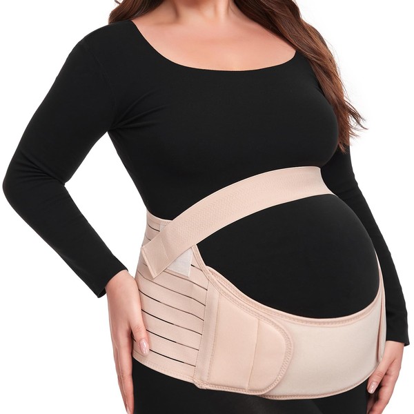 Grehge regnancy Support Belt Maternity Belt Lightweight Abdominal Binder Pregnancy Belt Belly Bands for Pregnant Women - Relieve Back, Pelvic, Hip Pain (Beige,Large)