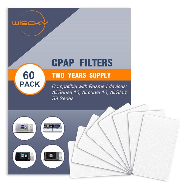 Filtros CPAP (paquete de 60 – Suministro de dos años) desechables hipoalergénicos filtros para ResMed AirSense 10 – ResMed AirCurve 10 – ResMed S9 – AirStart serie CPAP Filters Suministros de repuesto para máquinas CPAP
