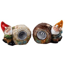 BWG Gnome LED Solar Garden Light Up Ornaments - Red Yellow Hats