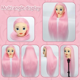 TKIMHEQ Mannequin Head with Hair 24" Cosmetology Manikin Doll Head for Styling Hairdresser Practice Braiding Training Head Practice Cosmetology with Free Clamp Holder Cute Face Big Eyes (Light Pink)