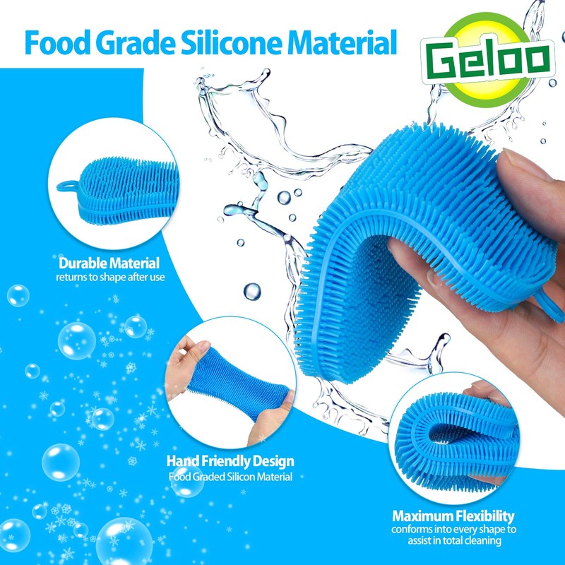 Geloo.Silicone Sponge Dish Brush, Double Sided Cleaning Brush for Dishes,