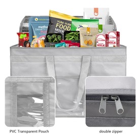 Oseeny Heavy Duty Insulated Cooler Bag with Lid and Dual Zipper for Reusable Hot and Cold Food Delivery - Insulated Catering Bag (Grey, 2XL)