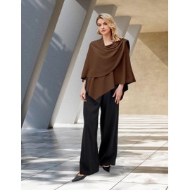 PULI Womens Large Cross Front Poncho Sweater Wrap Topper Knitted Elegant Shawls Cape for Fall Winter Caramel