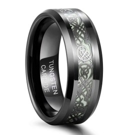 Frank S.Burton 8mm Luminous Rings for Men Women Tungsten Carbide Wedding Band Celtic Dragon Comfort Fit Beveled Size 12